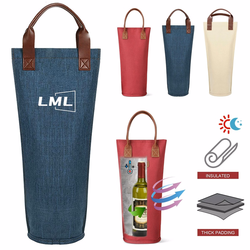 Single Bottle Insulated Wine Tote Bag