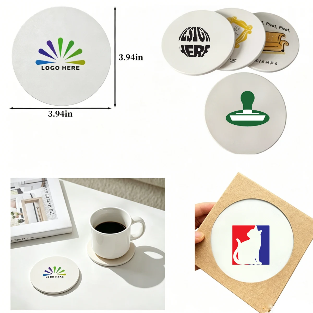 Custom Blank Ceramic Drink Coaster with Cork Backing 1