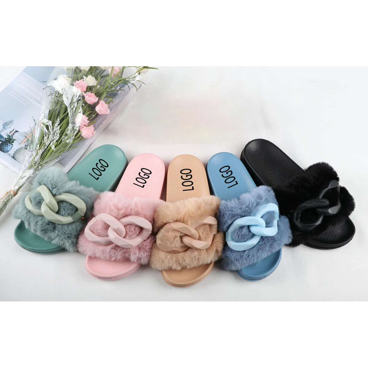 Fuzzy Sandals Slippers Soft Slides Flat for Indoor/Outdoor 1