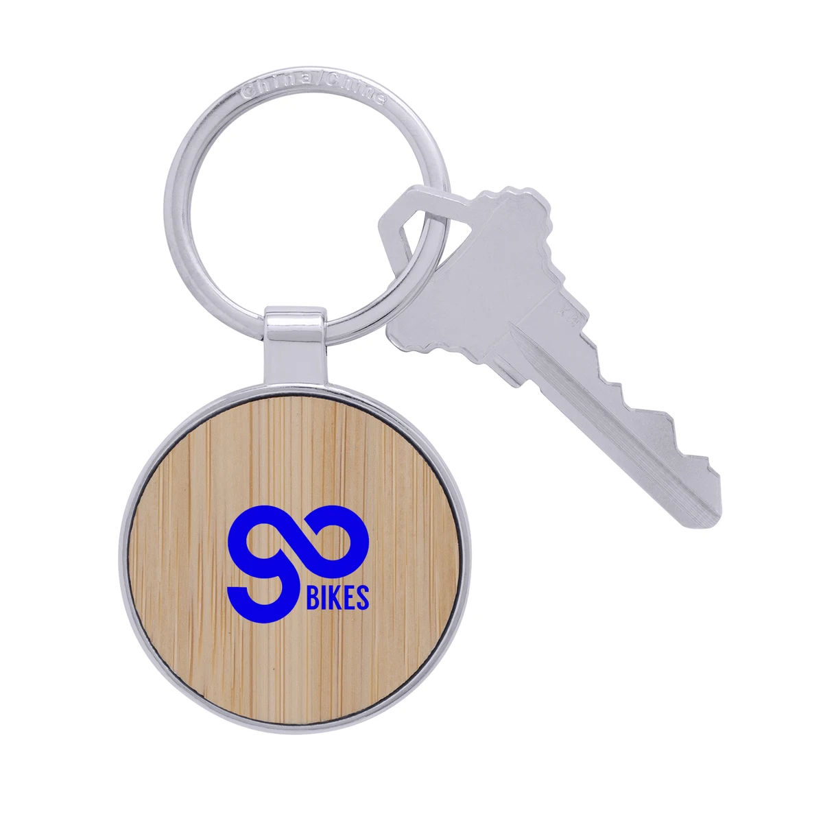 Bamboo & Metal Round Keychain 1