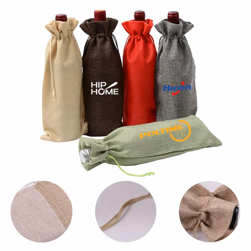 Colorful Burlap Wine Bottle Bag