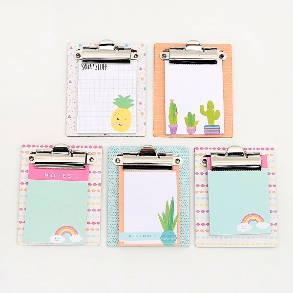 Sticky note with tag and clips