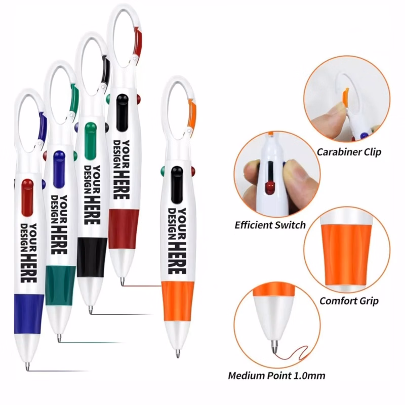 4-Color Ballpoint Pen, Multi-Ink, Clip-On, Office Use