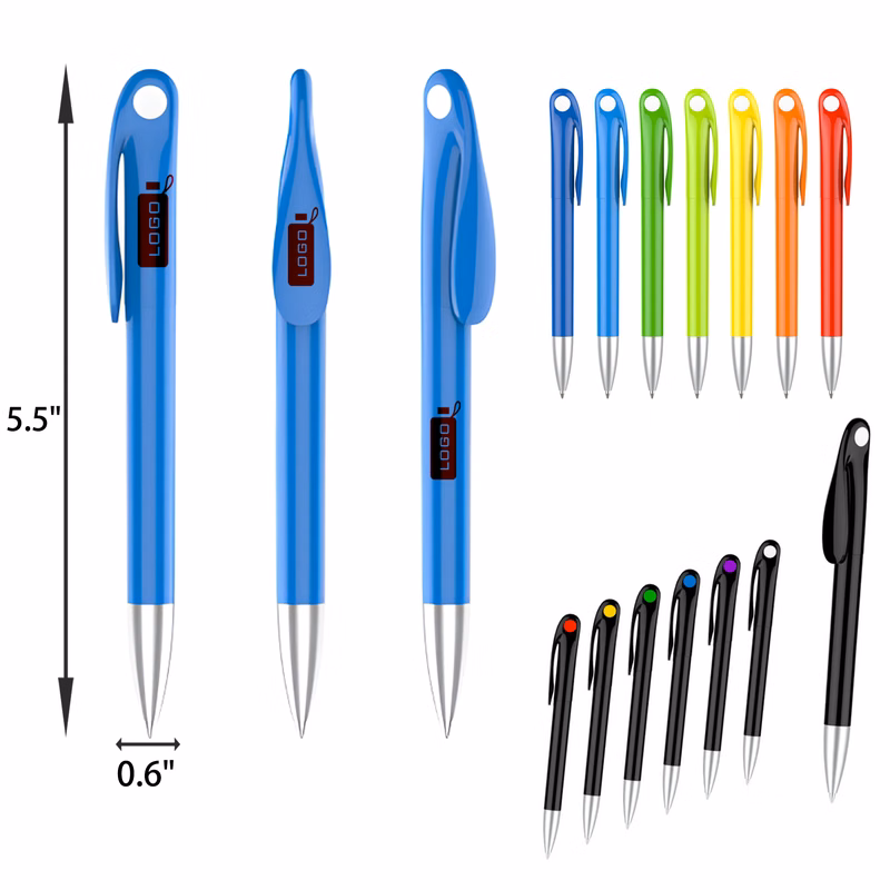 Convenient Clip Plastic Black Ballpoint Pen