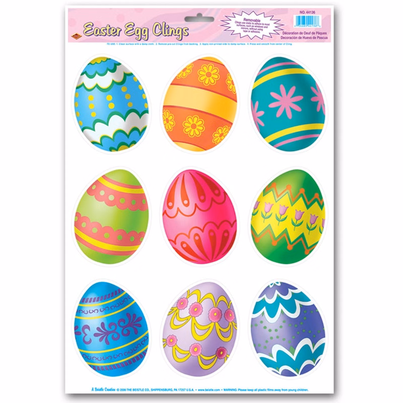Easter Egg Clings - Assorted 9 Stickers