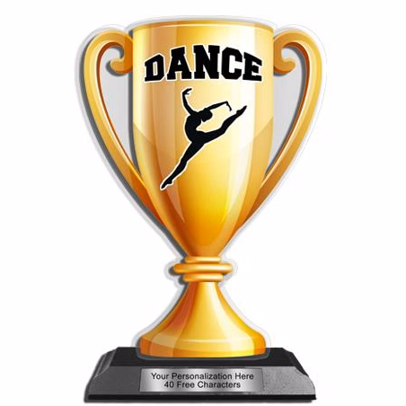 Acrylic Trophy: 6" Cup, Dance Design, 3x5" Black W