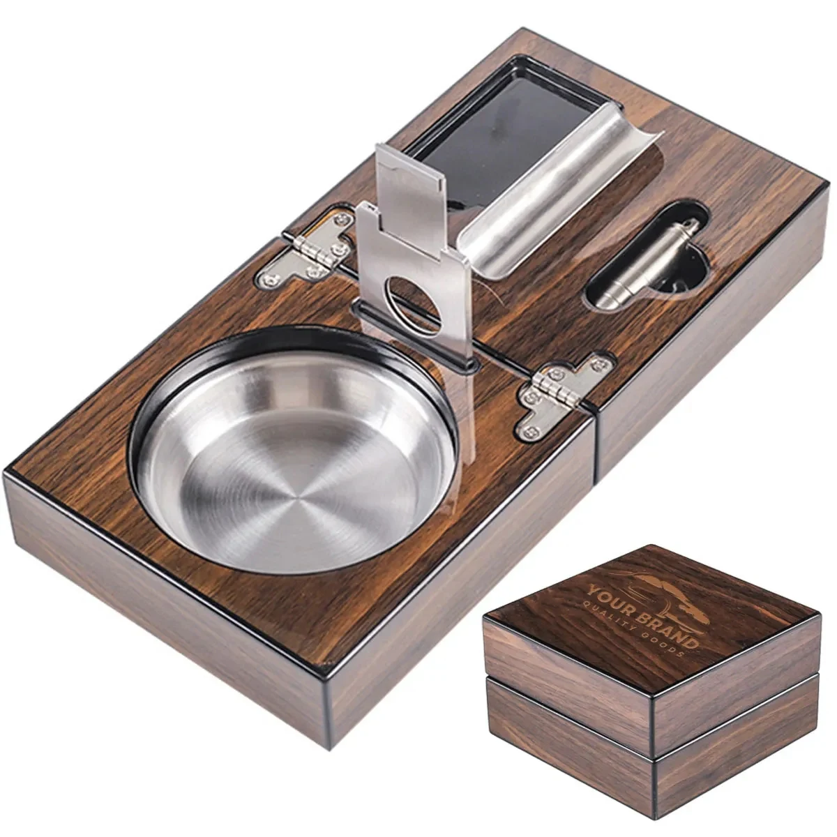 Travel Foldable Cigar Ashtray Stainless Steel Liner Gift Set 1