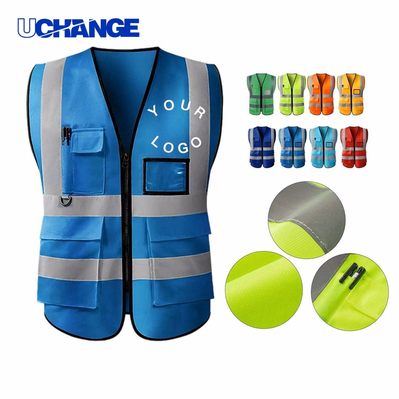 Safety Vest with Storage Pockets and Reflective Bands for Work Use