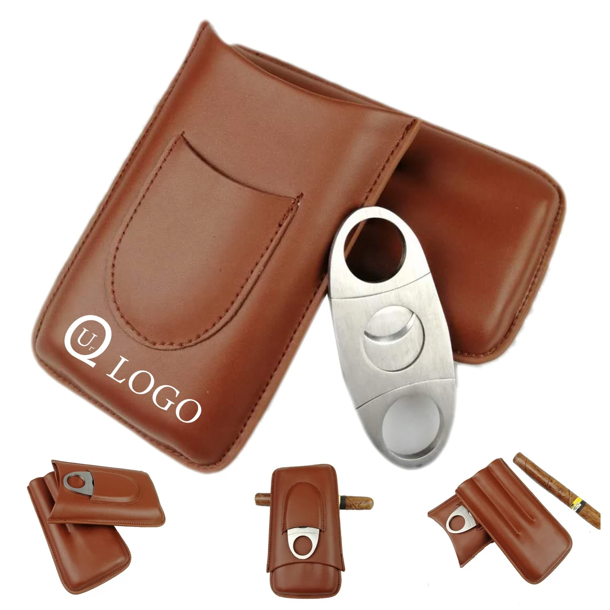 3-Finger Leather Cigar Case W/ Cutter 1