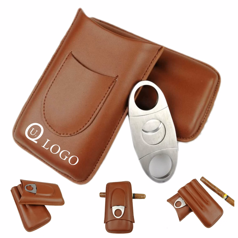 3-Finger Leather Cigar Case W/ Cutter