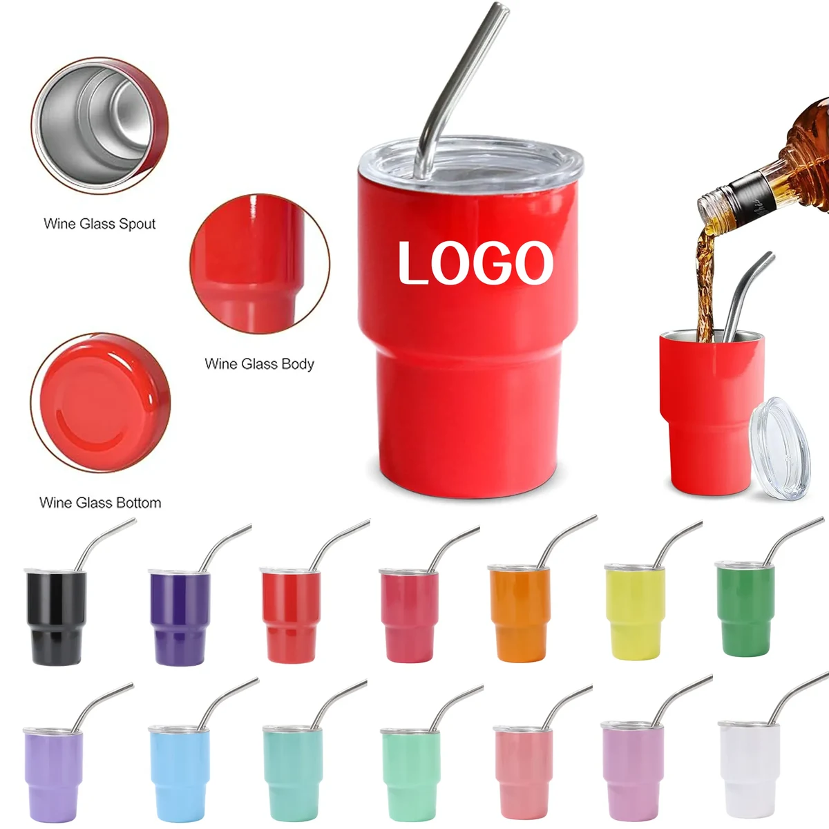 Mini Tumbler Shot Glass with Straw and Lid 1