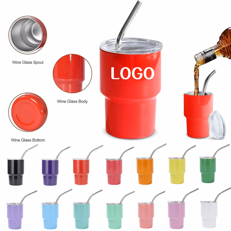 Mini Tumbler Shot Glass with Straw and Lid