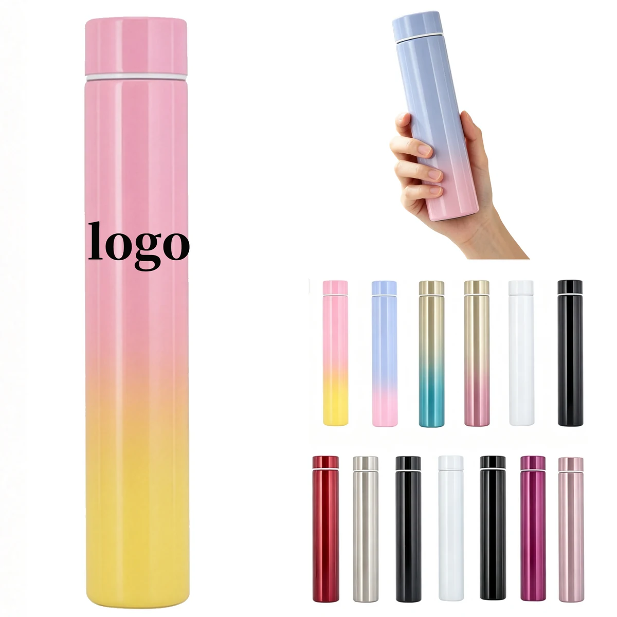Slim Stainless Steel Insulated Water Bottle, custom water bottle with logo imprint 1