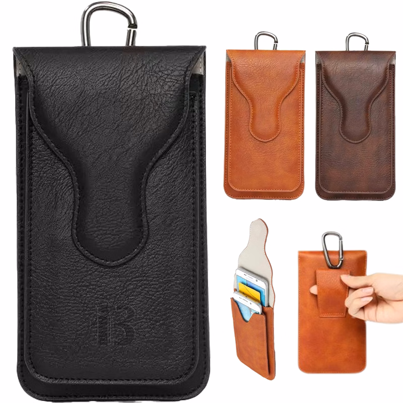 PU Leather Double Layer Texture Phone Bag w/ Carabine