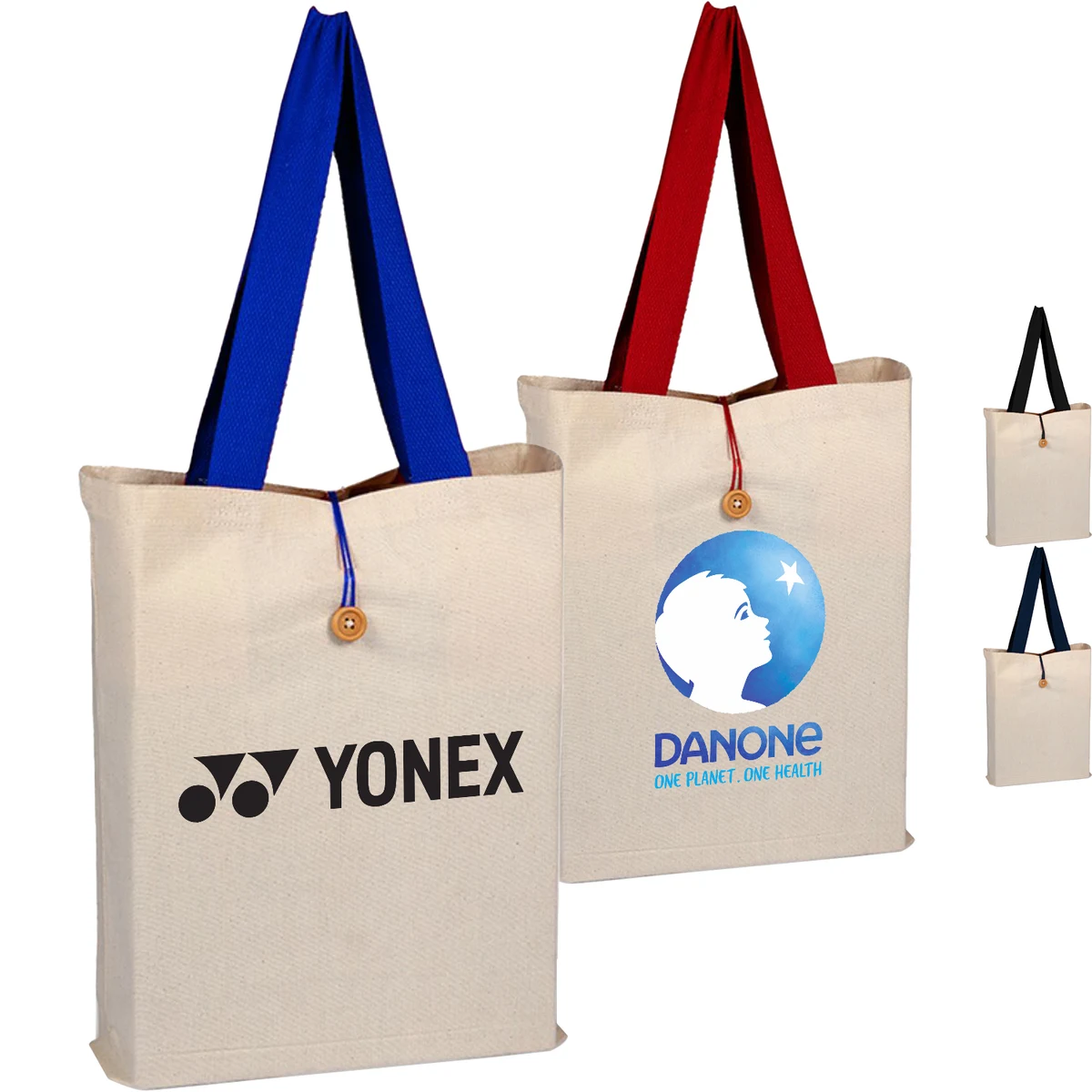 100% Cotton Canvas Qtees Buttonup Tote w/ C Handle USA Decorated (15" x 16") 1