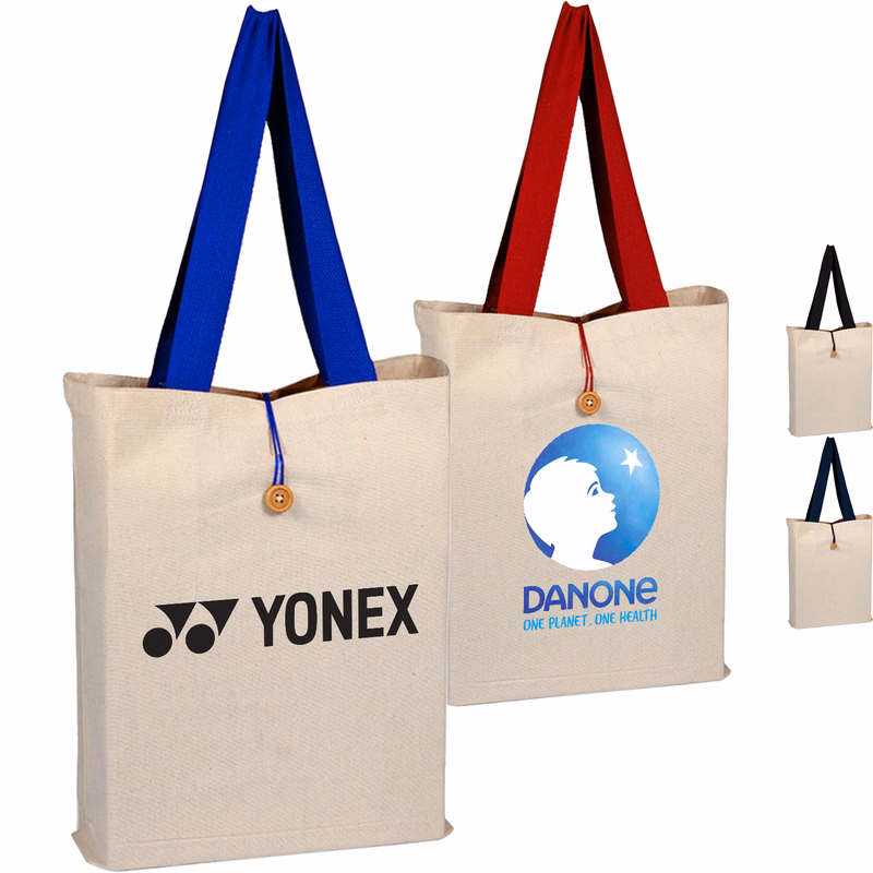100% Cotton Canvas Qtees Buttonup Tote w/ C Handle USA Decorated (15" x 16")