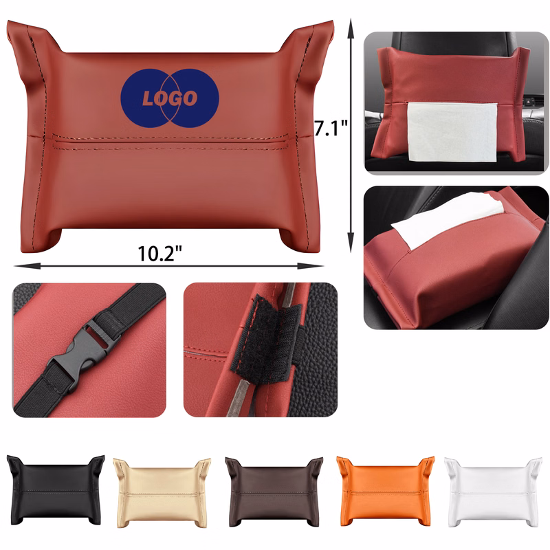 MOQ 50 PCS Luxurious Leather Car Tissue Box