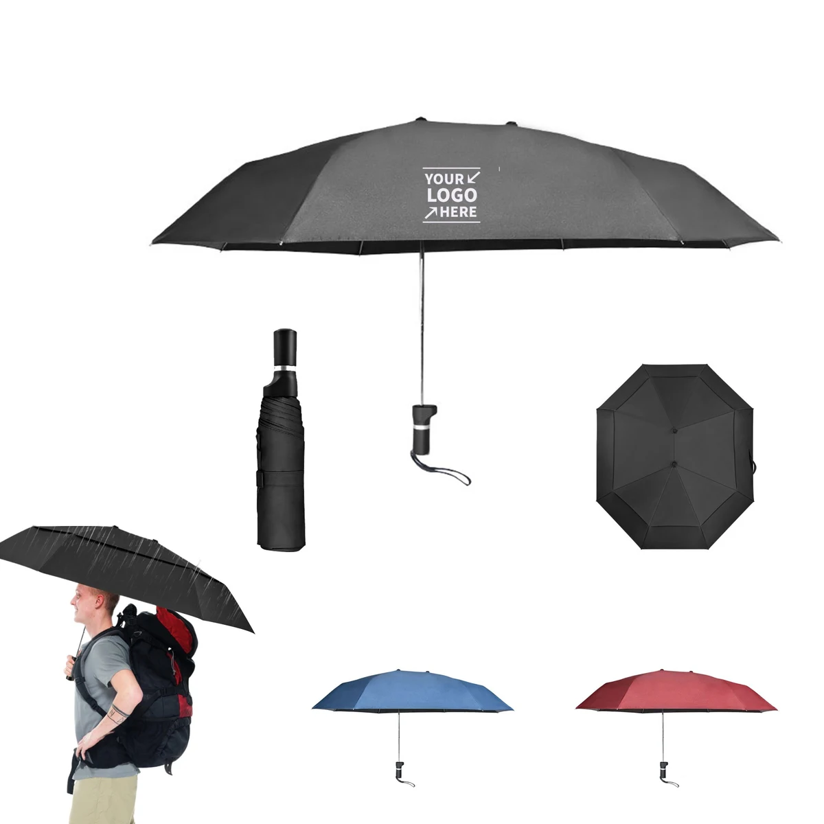 Large Backpacking 3 Folding Sunny Umbrella 1