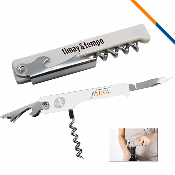 Custom 3 in 1 Stainless Steel Opener with Corkscrew & Knife — Camping Multi Tool