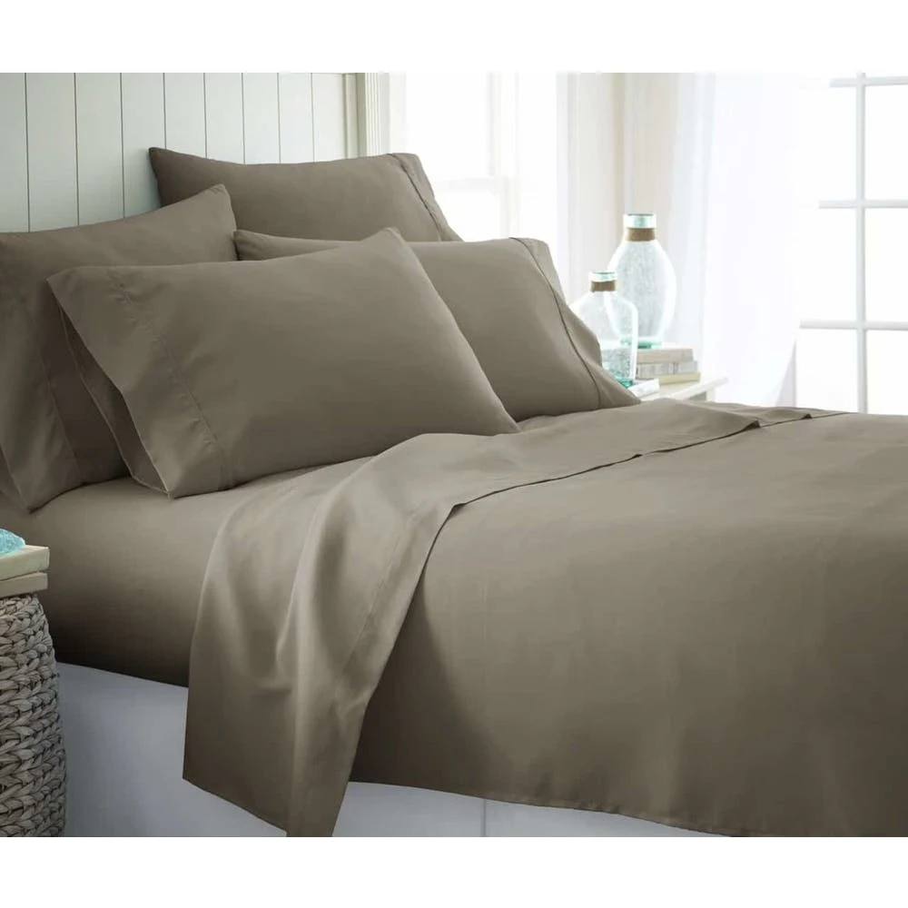 Microfiber Bed Sheets - Taupe Twin XL 4 Piece Set 1