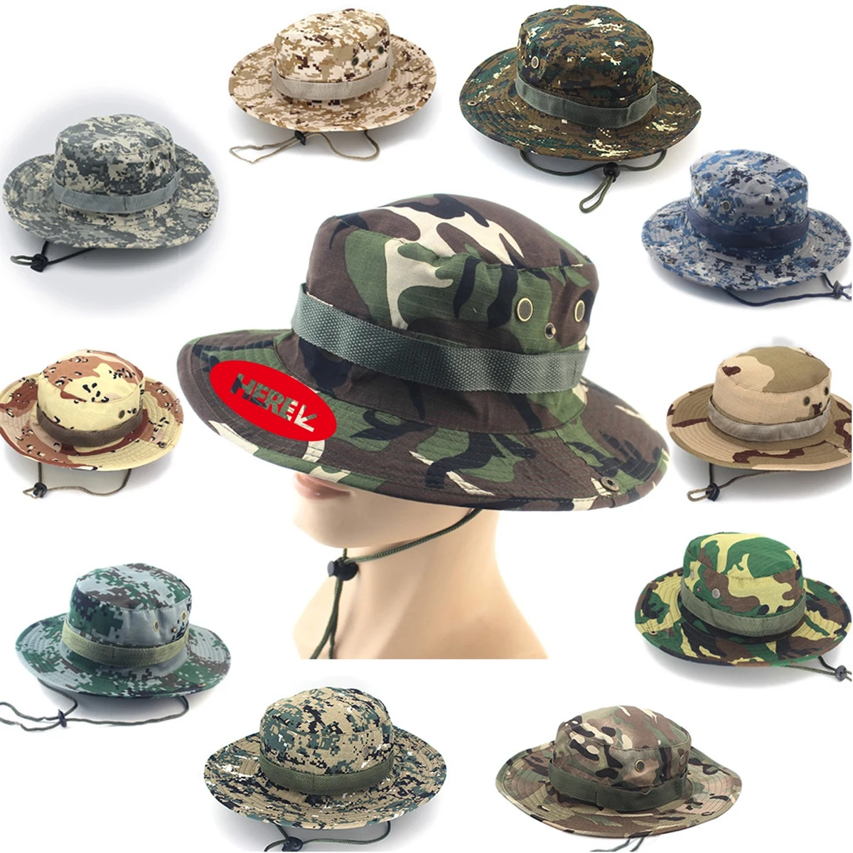 Camo Wide Brim Fisherman Bucket Hat With Neck Flap 1