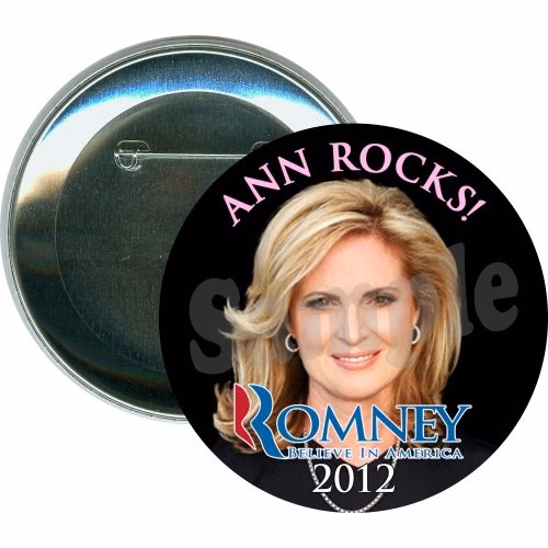 Ann Rocks, Romney 2012, Black, Political Button