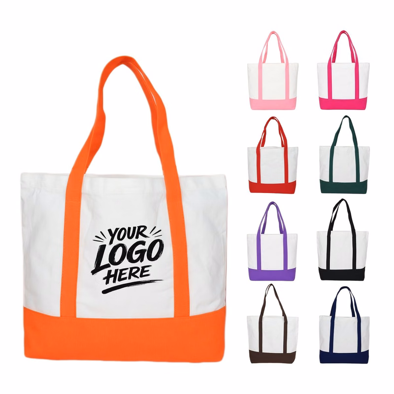 Cotton Canvas Tote Spliced Pocket Reusable Bag