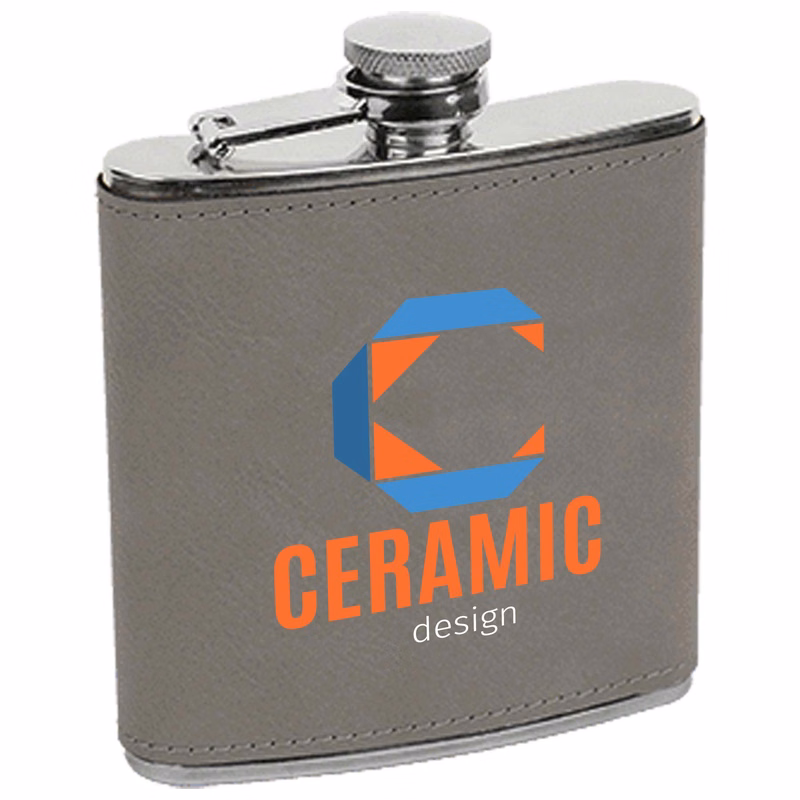 Gray Leatherette Stainless Steel Flask