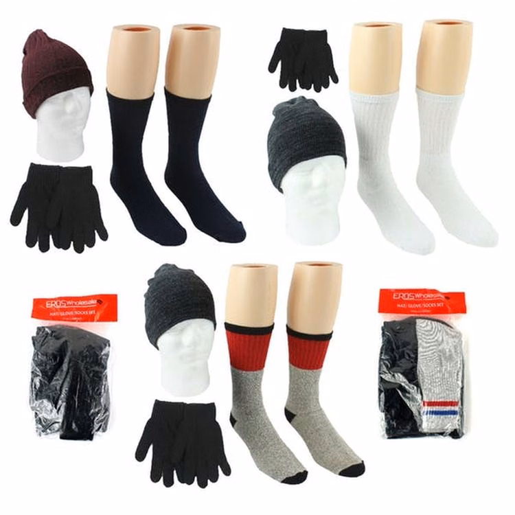 Adult Winter Hat Gloves & Socks Sets - Assorted Colors
