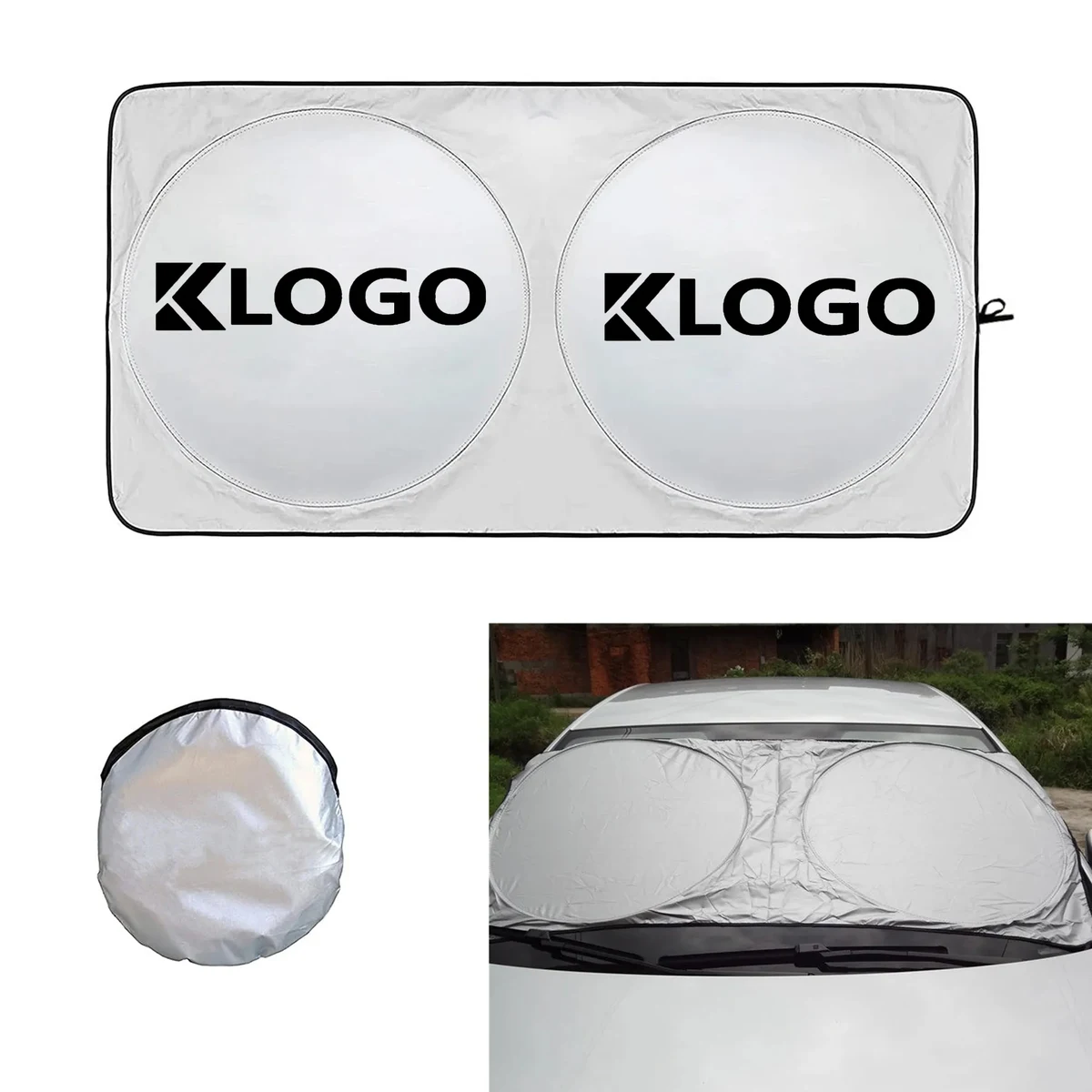 240T Polyester Car Windshield Sun Shade w/Storage Pouch 1