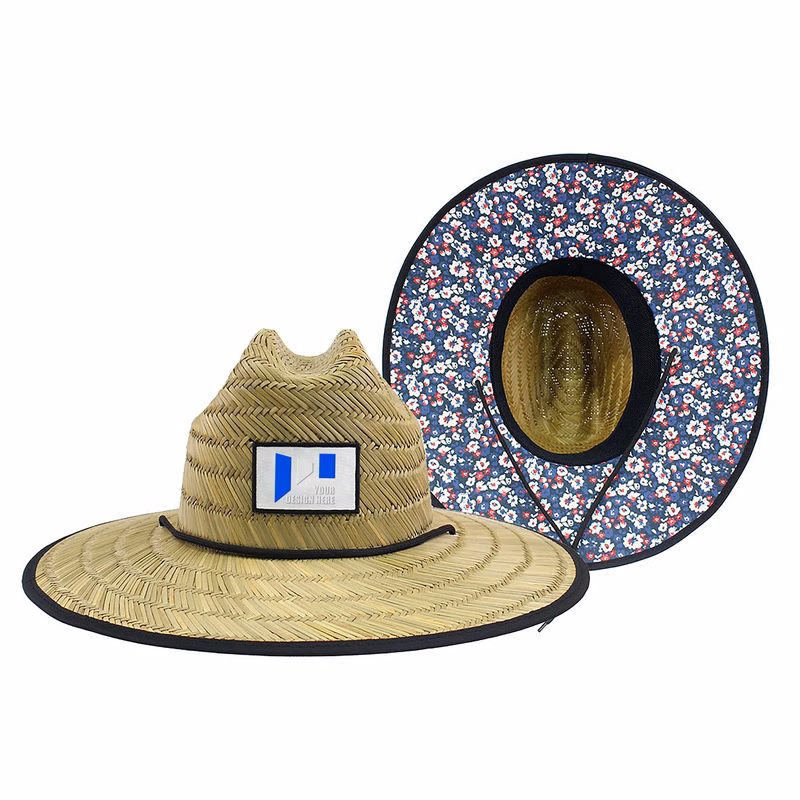 Wide Brim Sun Straw Cap w/ Custom Patch