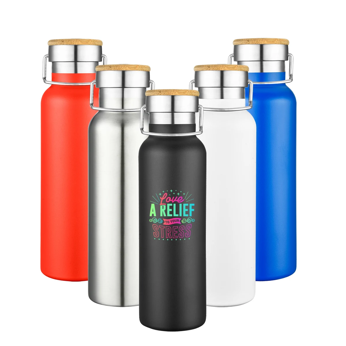 20 oz. Double Wall Stainless Steel Vacuum Water Bottle w/Bamboo Lid, custom water bottle with logo imprint 1