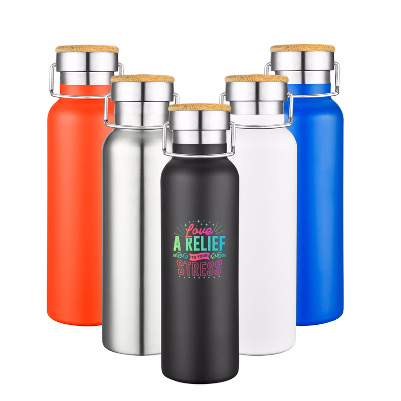 20 oz. Double Wall Stainless Steel Vacuum Water Bottle w/Bamboo Lid