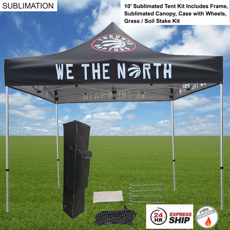 24 Hr Express Ship - 10' Premium Sublimated Tent Kit, Includes Frame, Canopy, Case, Grass Stake Kit