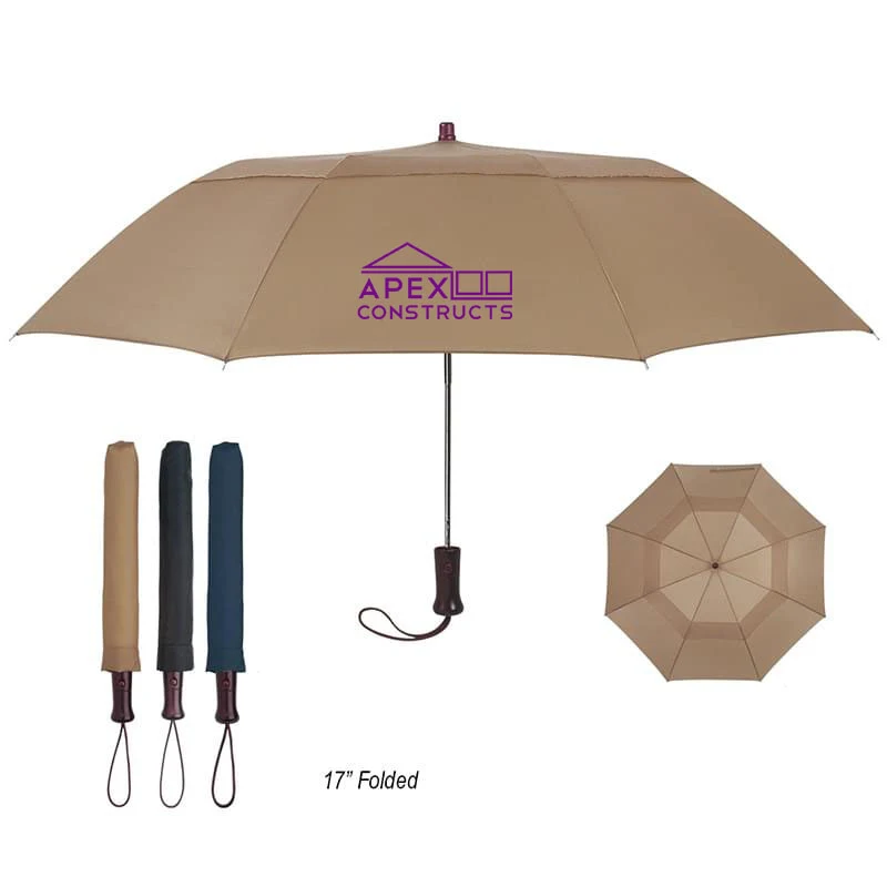 44" Foldable Umbrella with a Wooden Handle 1