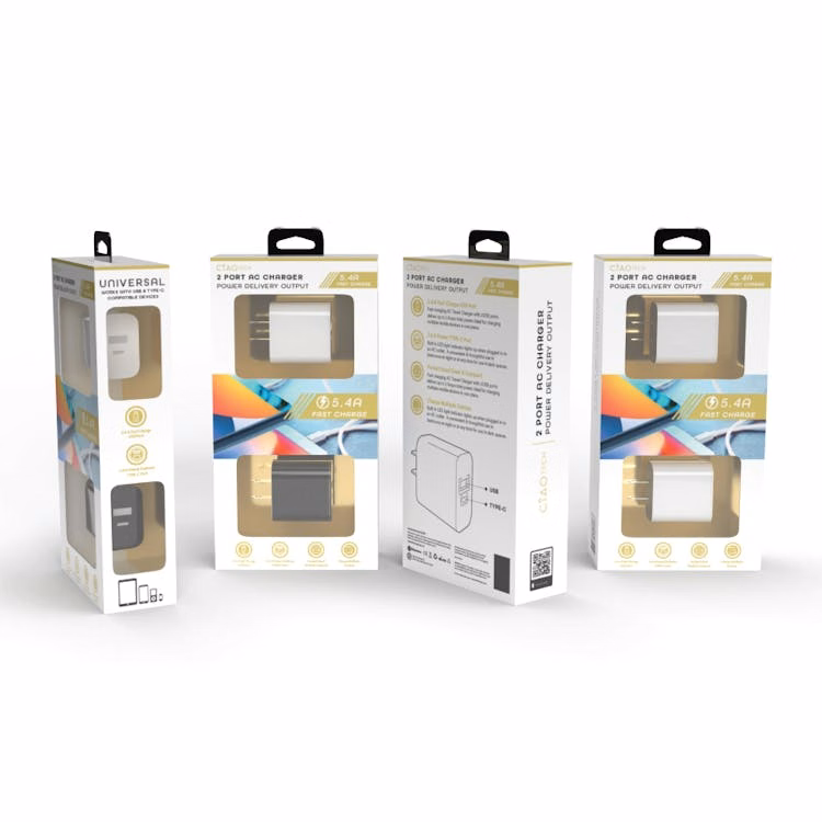 Dual Port Wall Chargers - USB & Type C White