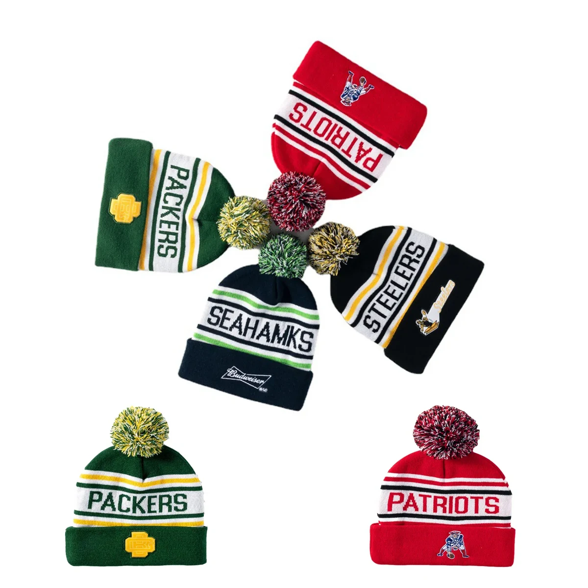 Knit Beanie w/Cuff & Pom 1