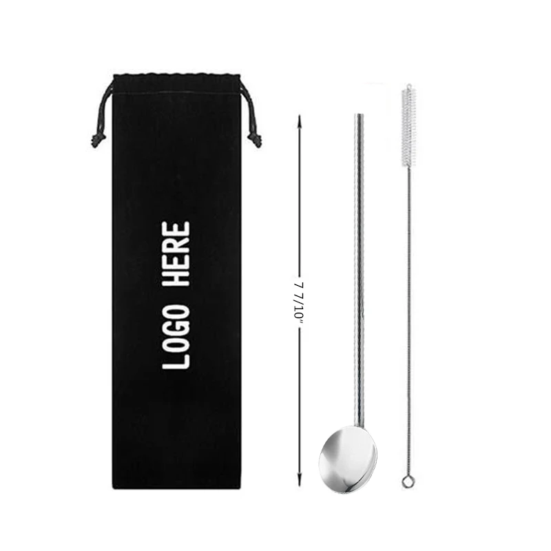 2 in 1 Stainless Steel Spoon and Drinking Straw kit 1