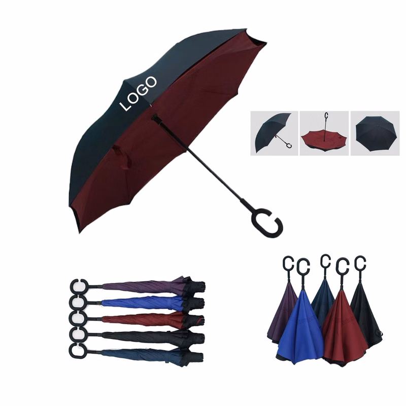 Reverse Umbrella with Long Handle and Straight C-Shaped Car