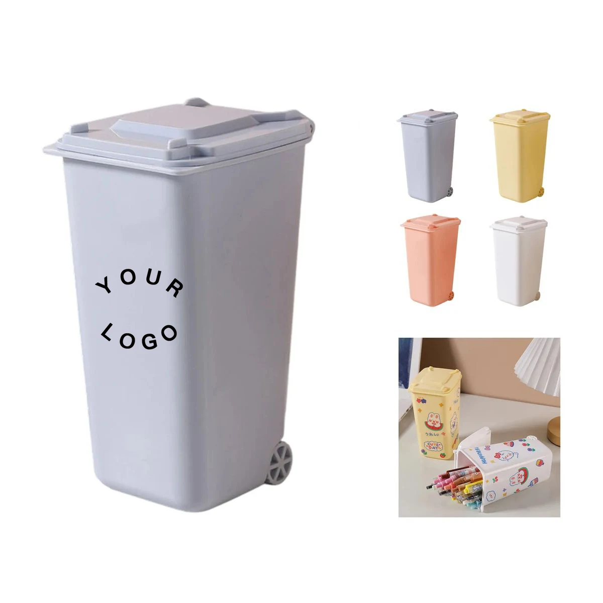 Mini Trash Can Pen Holder with Lid 1