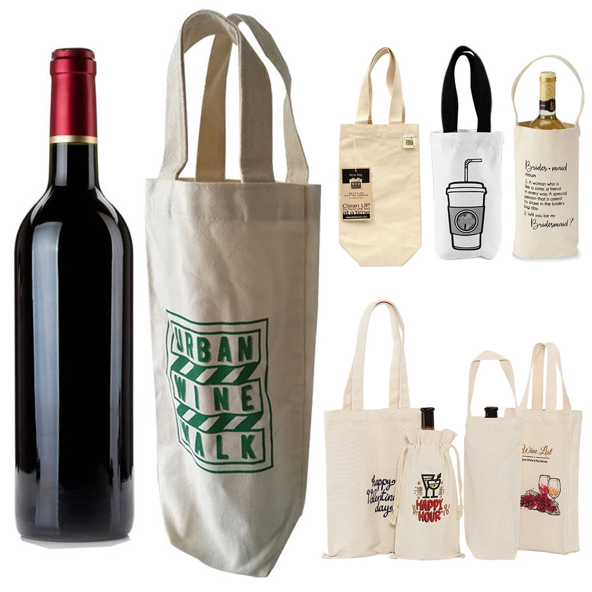 Canvas Wine Milk Tea Bag, custom tote bag with logo imprint 1