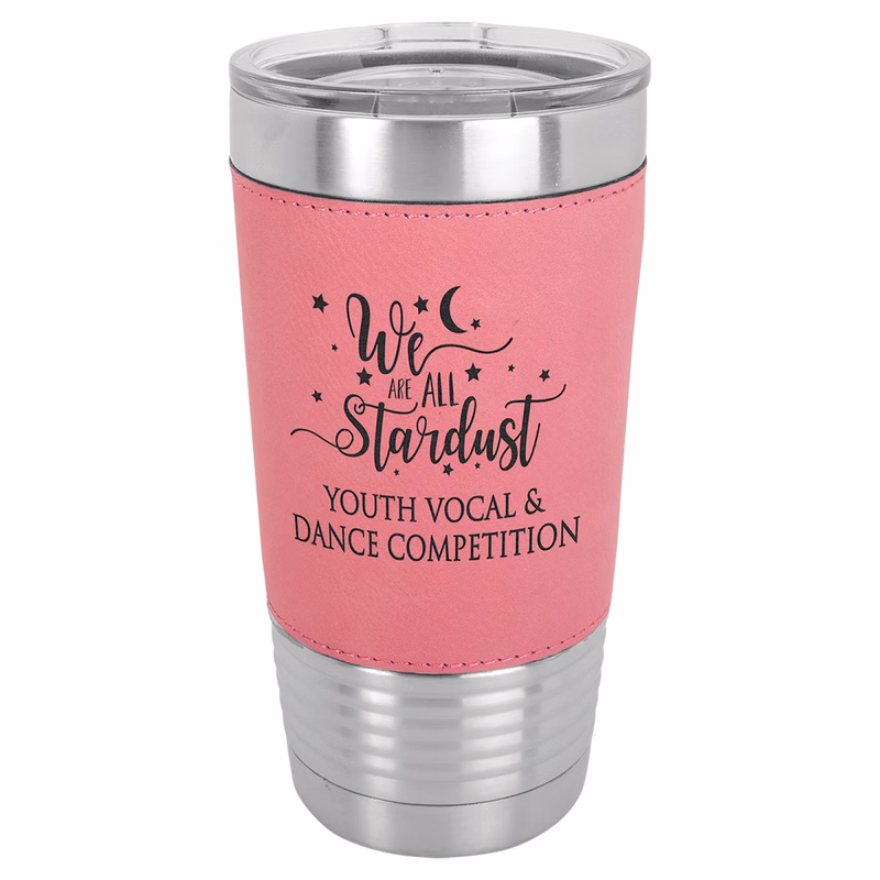 Polar Camel 20 oz. Pink Leatherette Tumbler with Clear Lid