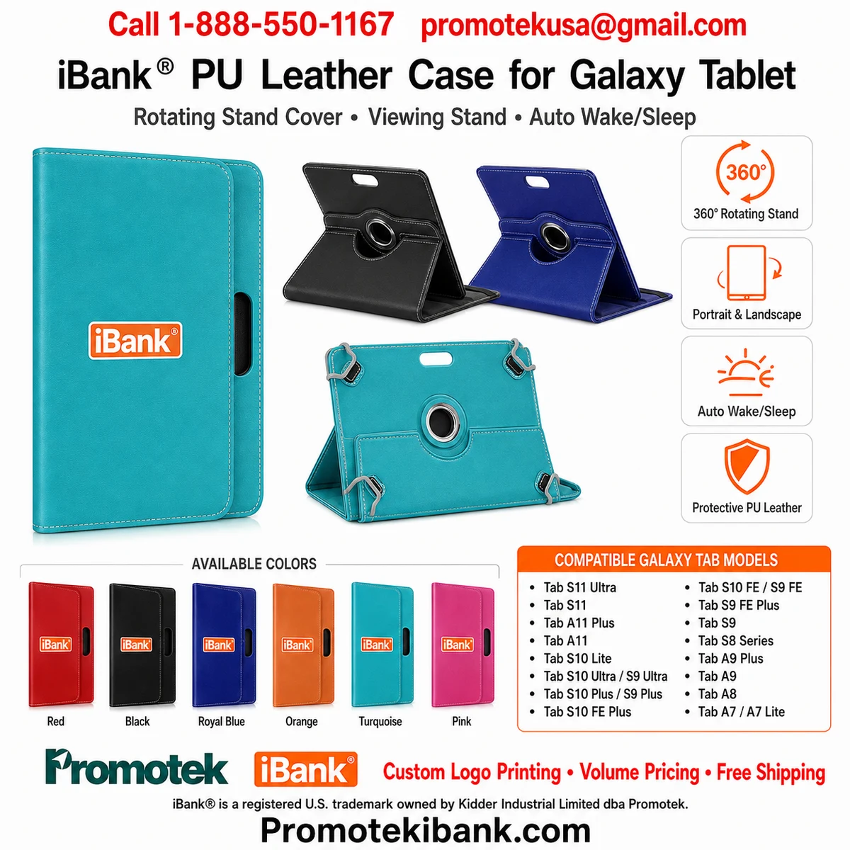 iBank® PU Leather Case for Galaxy Tablet, Rotating Stand Cover Viewing Stand Auto Wake/Sleep 1