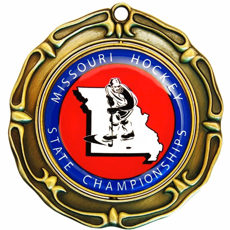 Express Vibraprint™ Red, White & Blue Insert Spinner Medal in Gold (3")