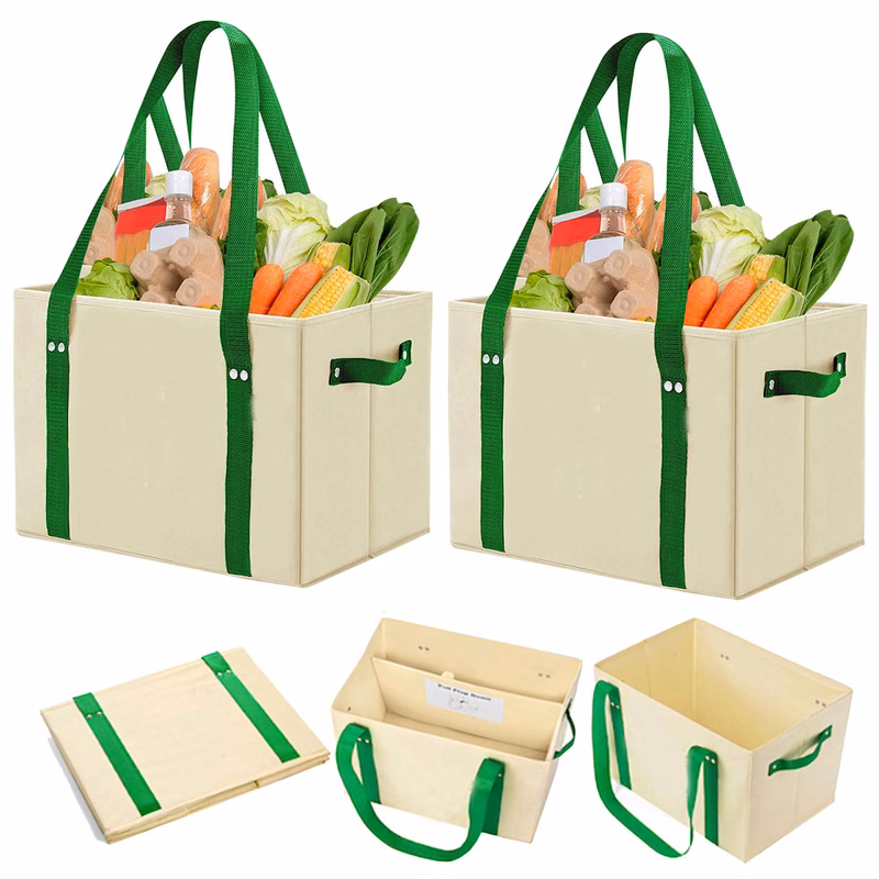 Heavy Duty Foldable Washable Canvas Tote Shopping Basket Box Bag