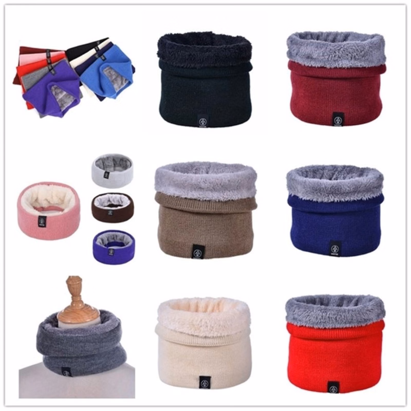 Double-Layer Knitted Fleece Neck Warmer Gaiter Ring Scarf