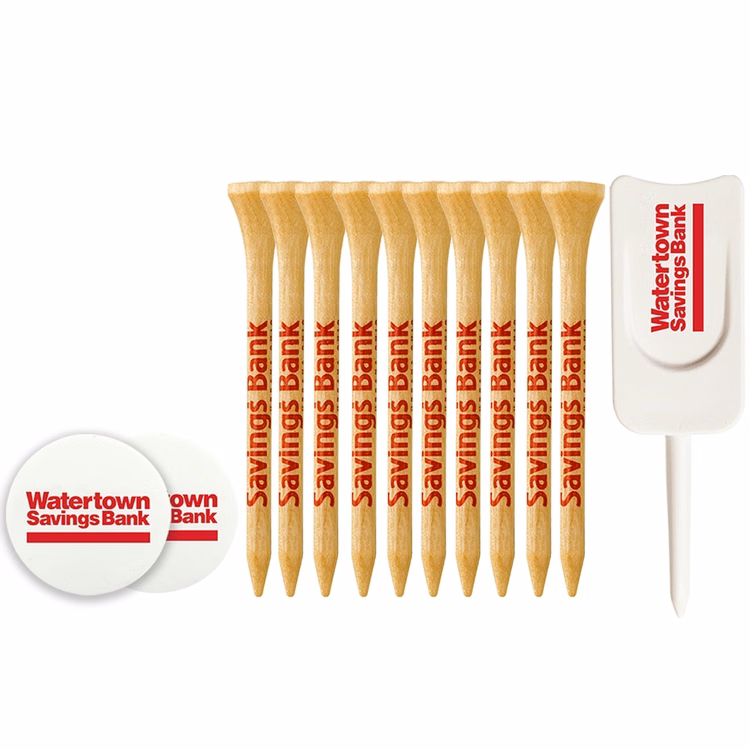 10 Wood Tees 2 3/4", 2 Ball Markers, 1 Single Prong Plastic Divot Tool