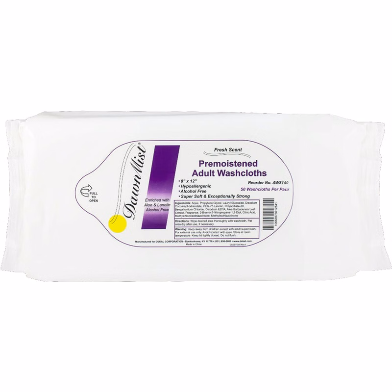 Adult Soft Washcloths - 50-Pack Premoistened Hypoallergenic