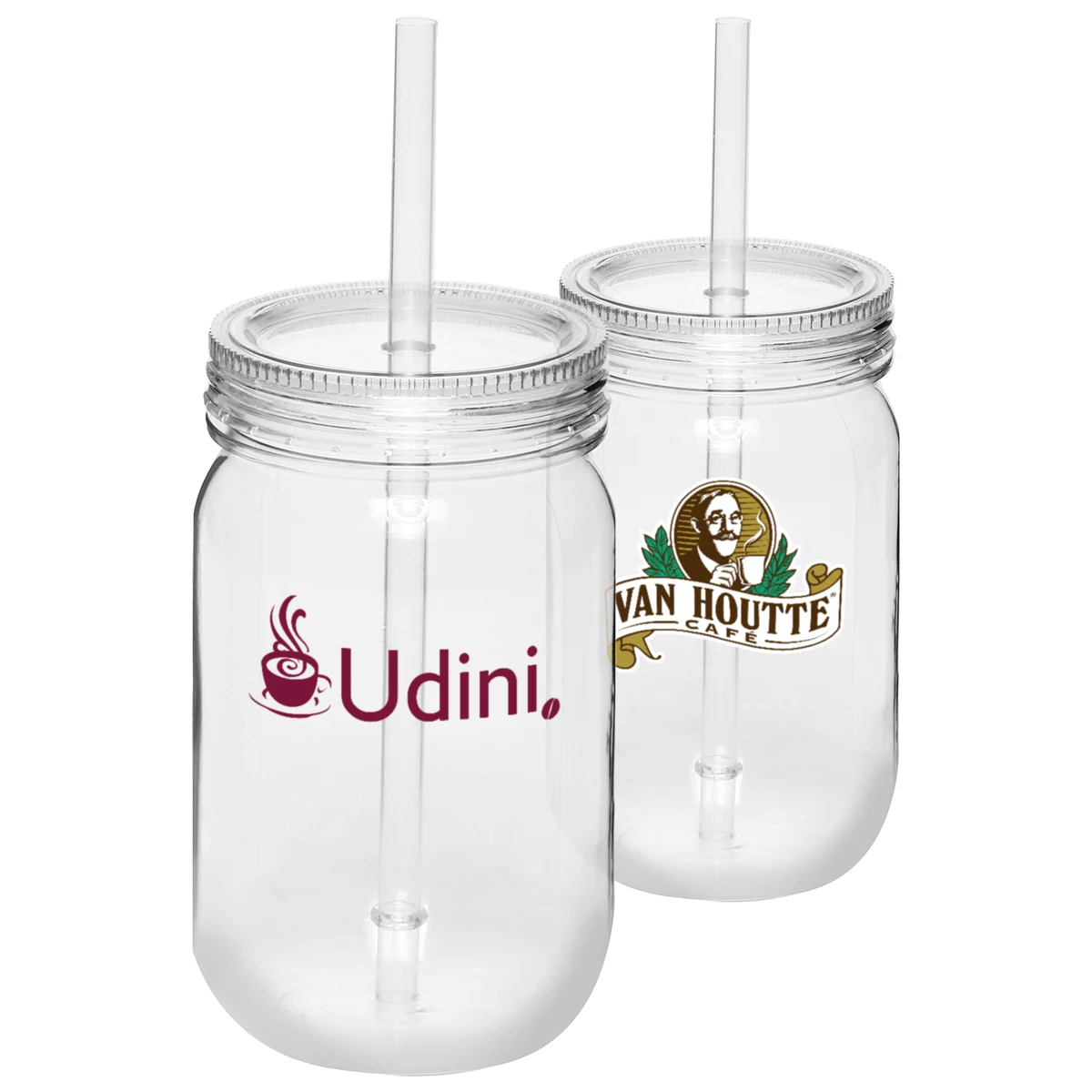 24 oz. Single Wall Plastic Mason Jars With Straw 1