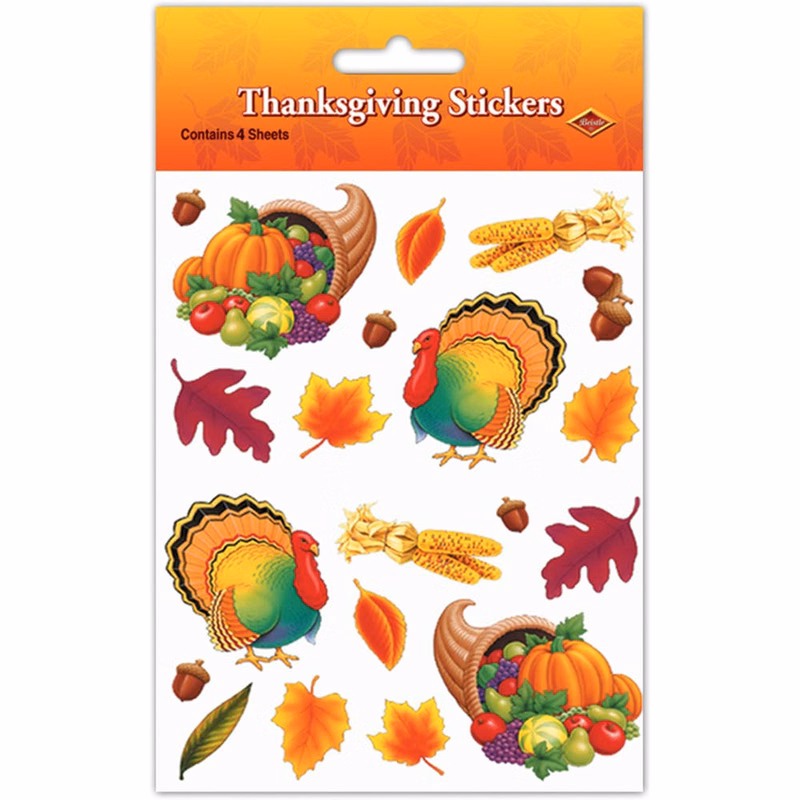Thanksgiving Stickers - 4.75" x 7.5" 4 Pack